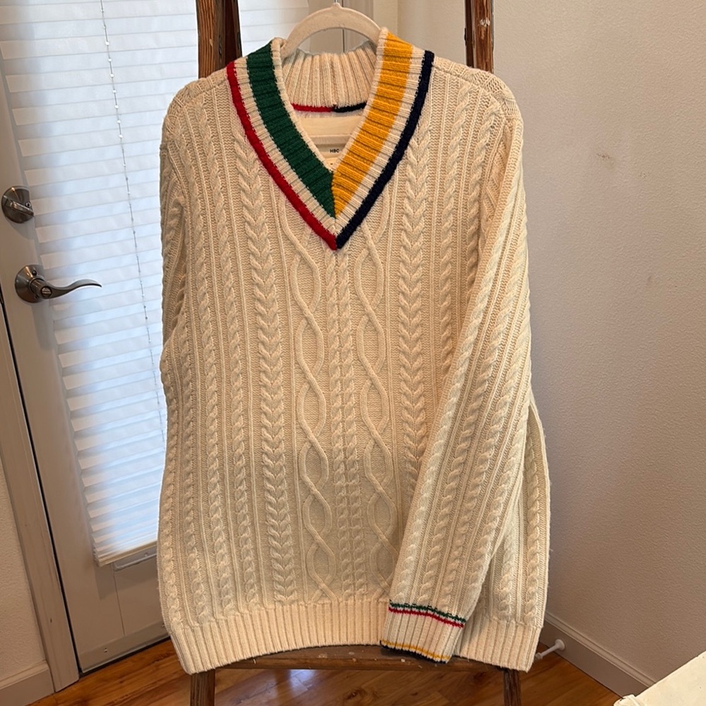 HBC Stripes Unisex Cable Knit Sweater size M